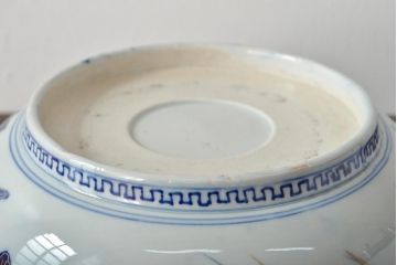 明治期　伊万里焼　上手物　花蝶唐子図染付深鉢(赤絵金彩)(R-046636)