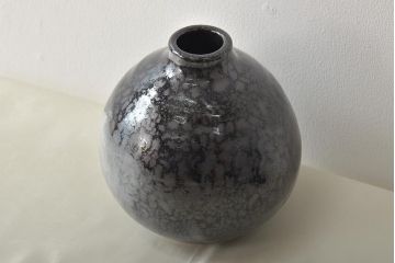 坂田実　天目釉　壷　共箱(花瓶)(R-046639)