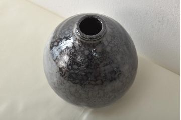 坂田実　天目釉　壷　共箱(花瓶)(R-046639)