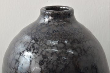 坂田実　天目釉　壷　共箱(花瓶)(R-046639)