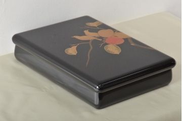 輪島塗　子舟作　柿の図蒔絵文庫(硯箱、文箱、木製漆器)(R-046643)
