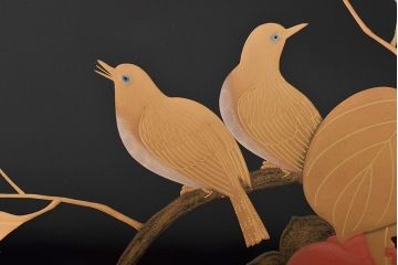 輪島塗　子舟作　柿の図蒔絵文庫(硯箱、文箱、木製漆器)(R-046643)