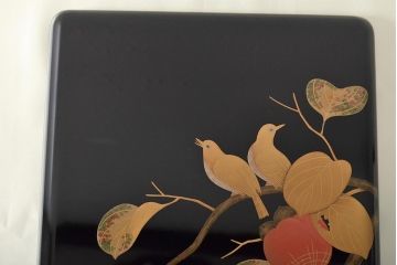輪島塗　子舟作　柿の図蒔絵文庫(硯箱、文箱、木製漆器)(R-046643)