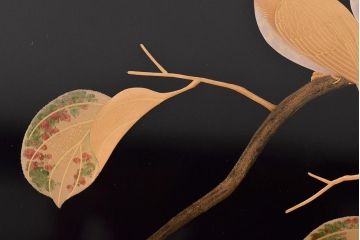 輪島塗　子舟作　柿の図蒔絵文庫(硯箱、文箱、木製漆器)(R-046643)