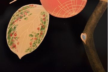 輪島塗　子舟作　柿の図蒔絵文庫(硯箱、文箱、木製漆器)(R-046643)