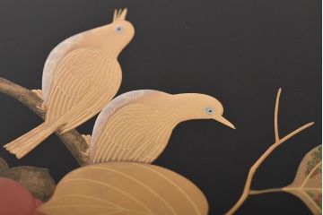 輪島塗　子舟作　柿の図蒔絵文庫(硯箱、文箱、木製漆器)(R-046643)