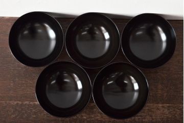 初瀬川柳庵　糸目黒塗　切箔絵　木製　吸物椀5客(漆器)(R-046644)