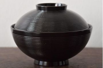 初瀬川柳庵　糸目黒塗　切箔絵　木製　吸物椀5客(漆器)(R-046644)