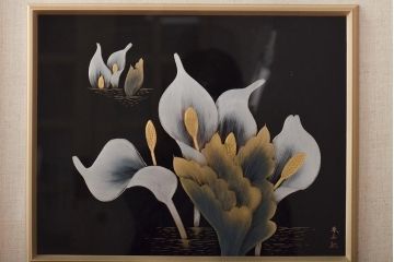 輪島塗　松田林山　漆絵　額装(沈金蒔絵)(R-046646)