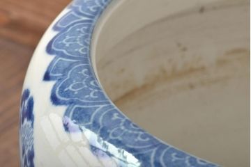 アンティーク雑貨　昭和初期　窓絵　梅　鳳凰　染付　瀬戸火鉢(鉢カバー、傘立て)(R-046651)