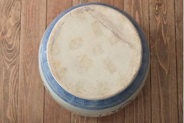 アンティーク雑貨　大正昭和初期　梅・菊　草花の図　染付　瀬戸火鉢(鉢カバー、傘立て)(R-046652)