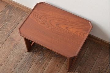 義天工房　総欅　牡丹彫刻　文机　作家物(サイドテーブル、ローテーブル)(R-046653)