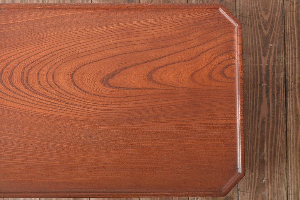 義天工房　総欅　牡丹彫刻　文机　作家物(サイドテーブル、ローテーブル)(R-046653)