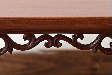 義天工房　総欅　牡丹彫刻　文机　作家物(サイドテーブル、ローテーブル)(R-046653)