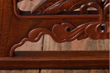 義天工房　総欅　牡丹彫刻　文机　作家物(サイドテーブル、ローテーブル)(R-046653)