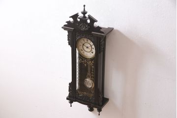 アンティーク時計　大正期　精工舎(SEIKOSHA、セイコー)　ゼンマイ式　スリゲル型　シックな雰囲気漂う掛け時計(古時計、柱時計、座敷時計)(R-046657)