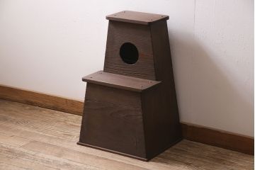 アンティーク家具　昭和中期　ヒノキ材　シンプルなつくりのレトロな踏み台(ステップ、飾り台、花台)(R-046663)