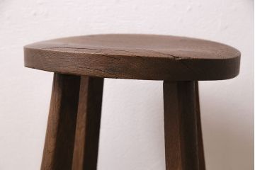 アンティーク家具　昭和初期　ナラ材　使い込まれた味わいが魅力のレトロなスツール(丸椅子、木製チェア)(R-046666)