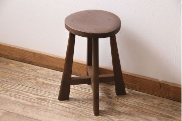 アンティーク家具　昭和初期　ナラ材　使い込まれた味わいが魅力のレトロなスツール(丸椅子、木製チェア)(R-046666)