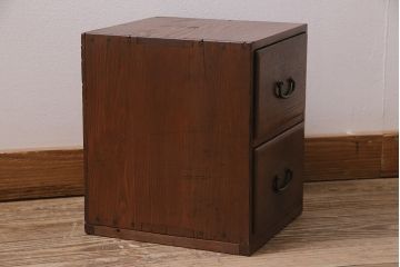 アンティーク家具　昭和初期　ヒノキ材　シンプルな金具の小引き出し(小物収納)(R-046667)