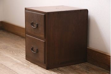 アンティーク家具　昭和初期　ヒノキ材　シンプルな金具の小引き出し(小物収納)(R-046667)