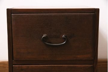 アンティーク家具　昭和初期　ヒノキ材　シンプルな金具の小引き出し(小物収納)(R-046667)