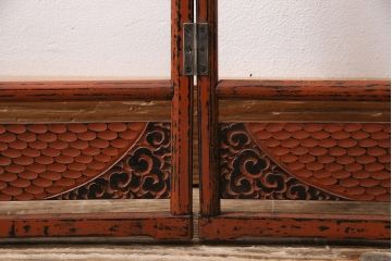 アンティーク家具　昭和中期　鎌倉彫り　和の趣を演出する小さな衣桁(タオル掛け)(R-046696)