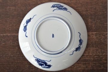 明治期　九谷焼　山水大黒図　金彩　色絵染付　7寸皿(和食器、中皿)(R-046709)