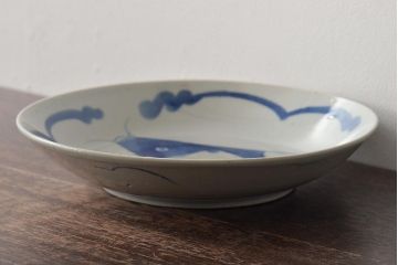 正利銘　呉須　染付八寸皿(魚文、古染付、中国)(R-046710)