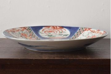 明治期　伊万里焼　色絵草花文　一尺二寸大皿(和食器)(R-046711)