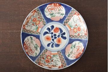 明治期　伊万里焼　色絵草花文　一尺二寸大皿(和食器)(R-046711)