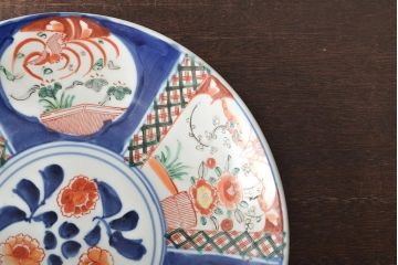 明治期　伊万里焼　色絵草花文　一尺二寸大皿(和食器)(R-046711)