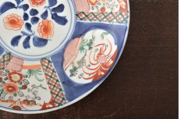 明治期　伊万里焼　色絵草花文　一尺二寸大皿(和食器)(R-046711)