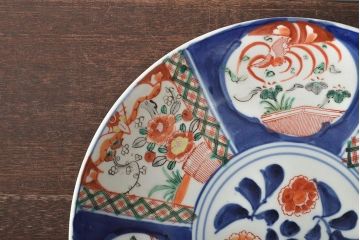 明治期　伊万里焼　色絵草花文　一尺二寸大皿(和食器)(R-046711)