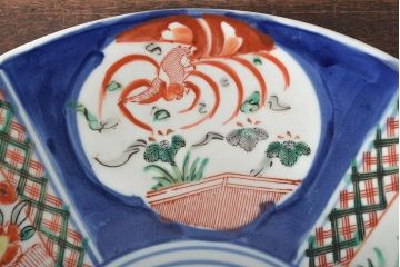 明治期　伊万里焼　色絵草花文　一尺二寸大皿(和食器)(R-046711)