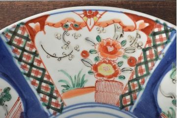 明治期　伊万里焼　色絵草花文　一尺二寸大皿(和食器)(R-046711)