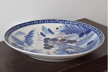 明治期　伊万里焼　一尺五寸　染付　大皿(和食器)(R-046712)