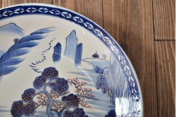 明治期　伊万里焼　一尺五寸　染付　大皿(和食器)(R-046712)