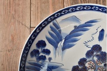 明治期　伊万里焼　一尺五寸　染付　大皿(和食器)(R-046712)