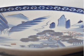 明治期　伊万里焼　一尺五寸　染付　大皿(和食器)(R-046712)