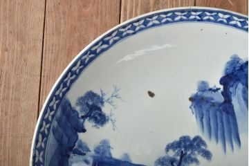 明治〜大正　伊万里焼　山水図　一尺五寸　染付　大皿(和食器)(R-046713)