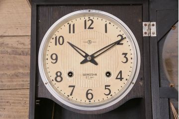 アンティーク時計　昭和中期　精工舎(SEIKOSHA、セイコー)　ゼンマイ式　21DAY　木の温かみを感じるレトロな柱時計(掛け時計、振り子時計)(R-046733)