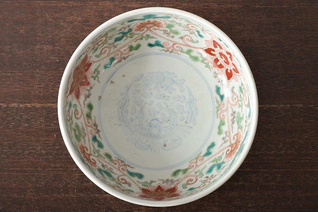 幕末〜明治　伊万里焼　色絵深鉢(深皿、二重高台、和食器)(R-046738)