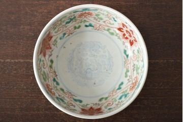 幕末〜明治　伊万里焼　色絵深鉢(深皿、二重高台、和食器)(R-046738)