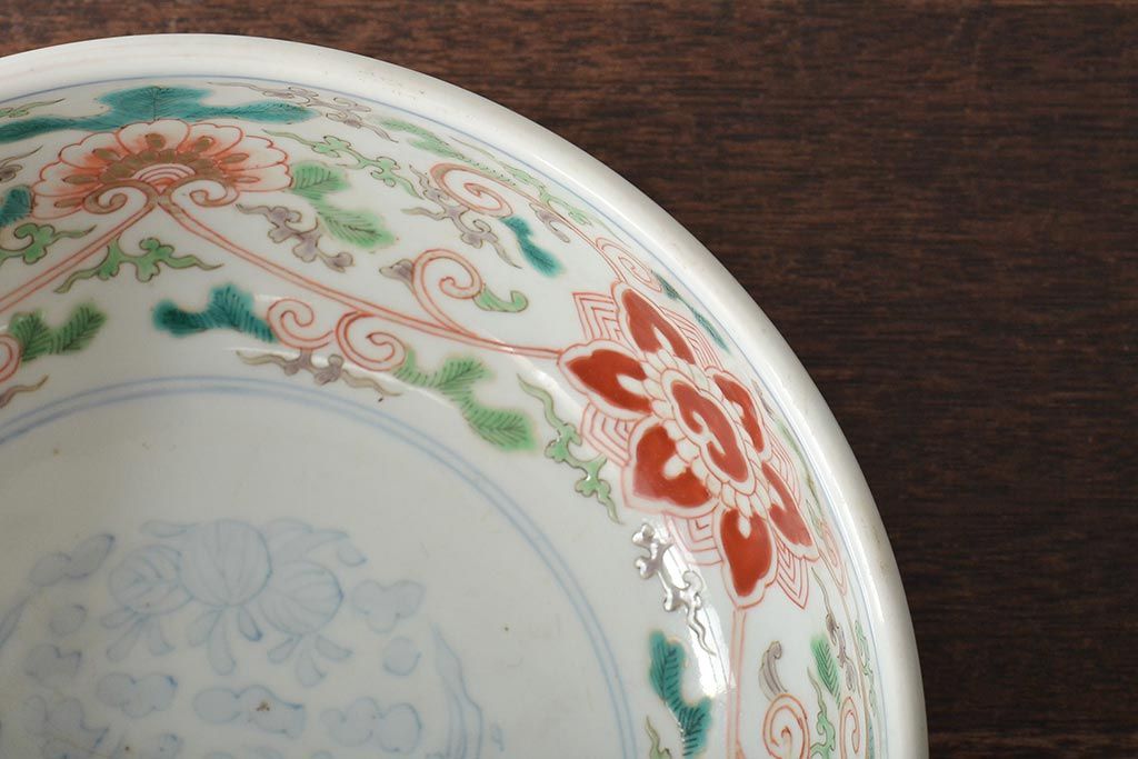 幕末〜明治　伊万里焼　色絵深鉢(深皿、二重高台、和食器)(R-046738)