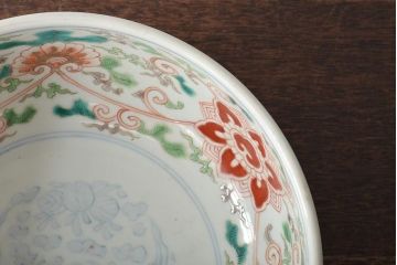 幕末〜明治　伊万里焼　色絵深鉢(深皿、二重高台、和食器)(R-046738)