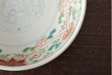 幕末〜明治　伊万里焼　色絵深鉢(深皿、二重高台、和食器)(R-046738)