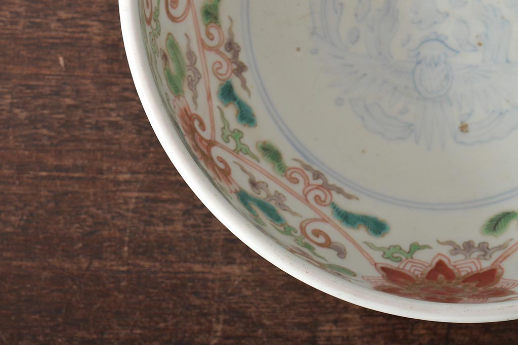 幕末〜明治　伊万里焼　色絵深鉢(深皿、二重高台、和食器)(R-046738)