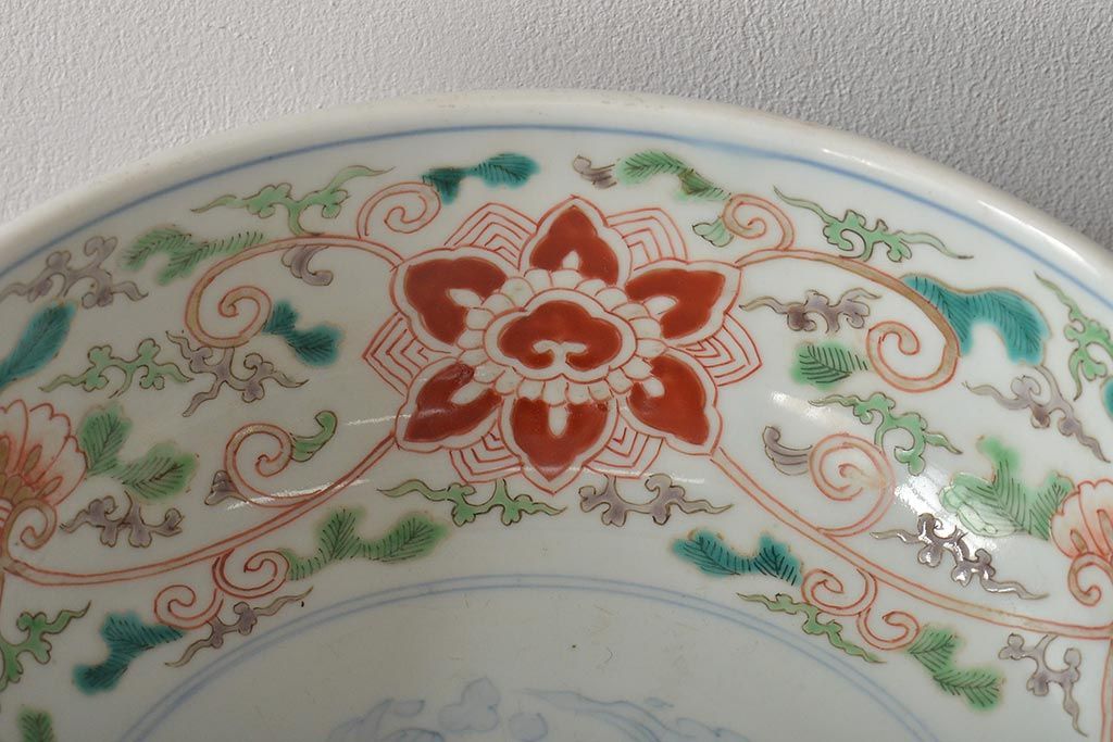 幕末〜明治　伊万里焼　色絵深鉢(深皿、二重高台、和食器)(R-046738)