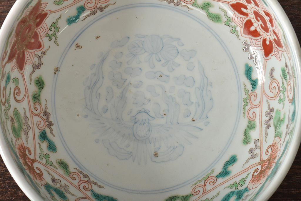 幕末〜明治　伊万里焼　色絵深鉢(深皿、二重高台、和食器)(R-046738)